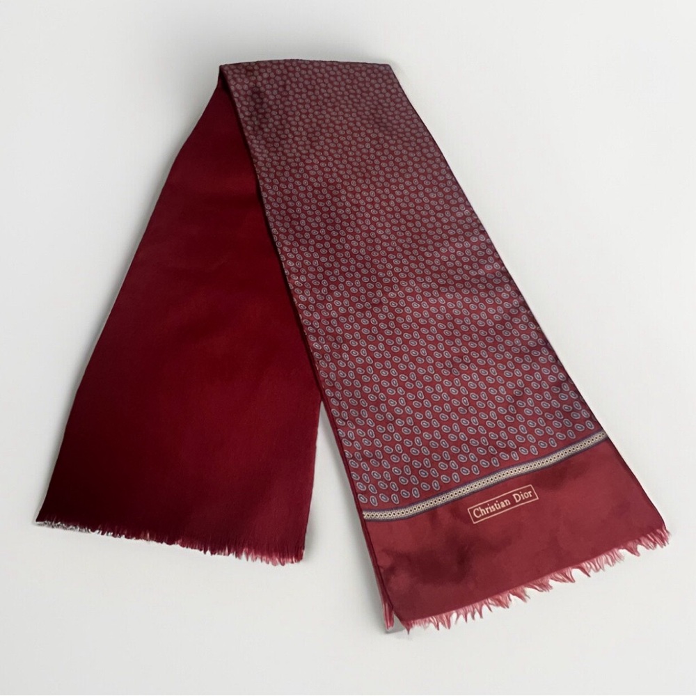 Vintage Christian Dior Maroon Paisley Silk And Wool Reversable Scarf